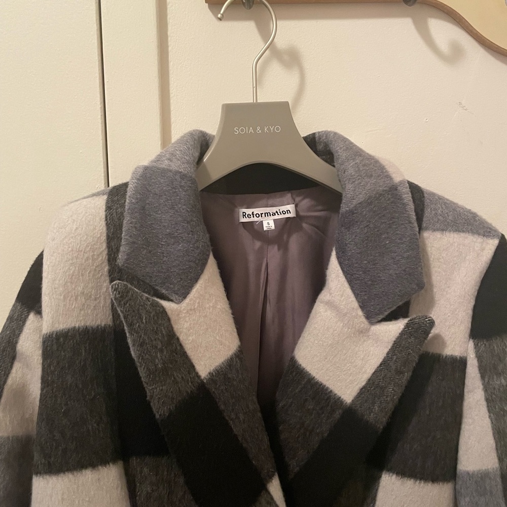 Reformation York Coat in Light Grey Plaid - Picture 6 of 7